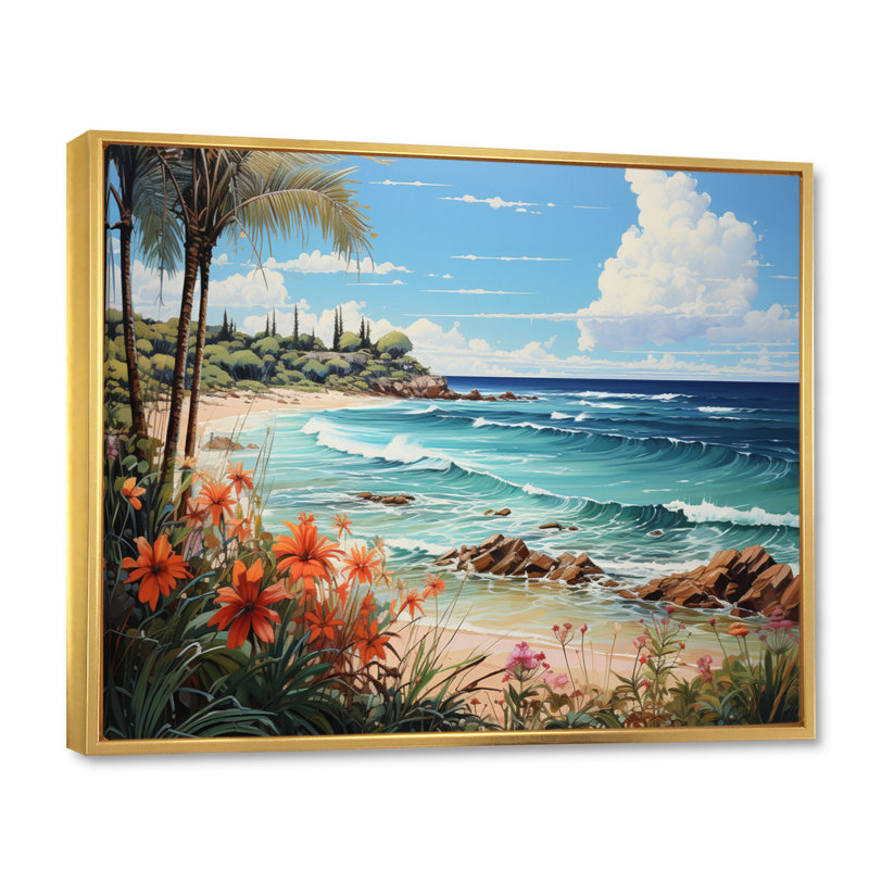 Blue Tropical Serenity III, reproduction d'art sur toile, H 24 po x l 32 po x P 1 po, Cadre flottant doré