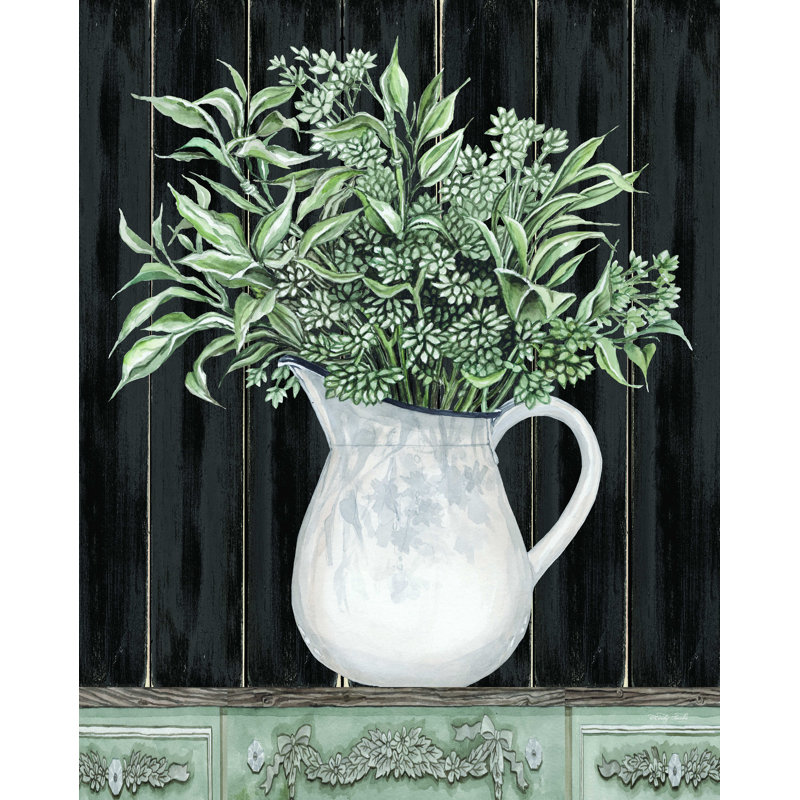 «Sage Greenery in A Pitcher» par Cindy Jacobs - impression sur toile tendue, H 16 po x l 12 po
