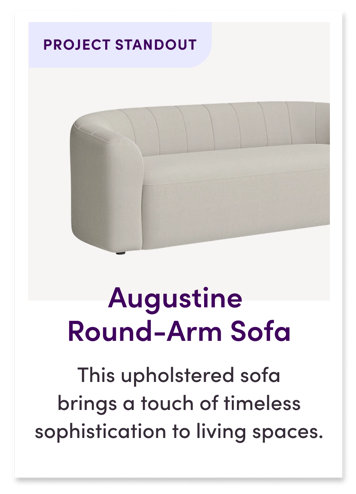 Project Standout Augustine Round-Arm Sofa. This upholstered sofa brings a touch of timeless sophistication to living spaces.