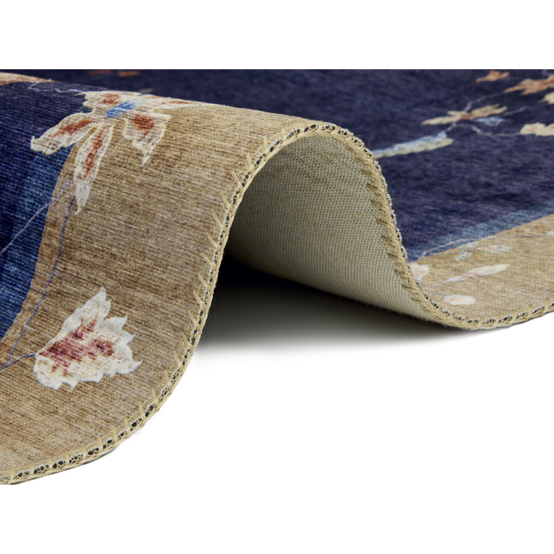 Machine Woven Blue/Gold/Beige Rug, Rectangle 80 x 150cm