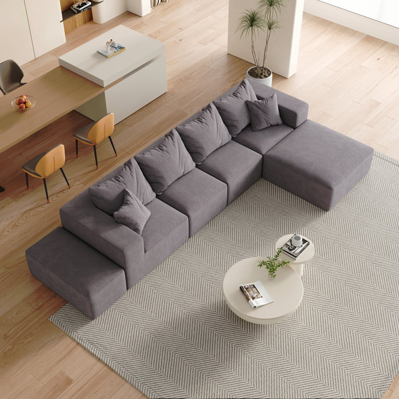 Ensemble de canapé modulaire rembourré moderne sans os, canapé modulaire en forme de L de 132 po avec 6 oreillers
