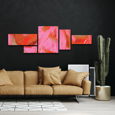 Ensemble de 5 panneaux muraux - Art mural en toile Treechild «Coral Flower Rythme» pour le salon, la chambre à coucher ou le bureau 