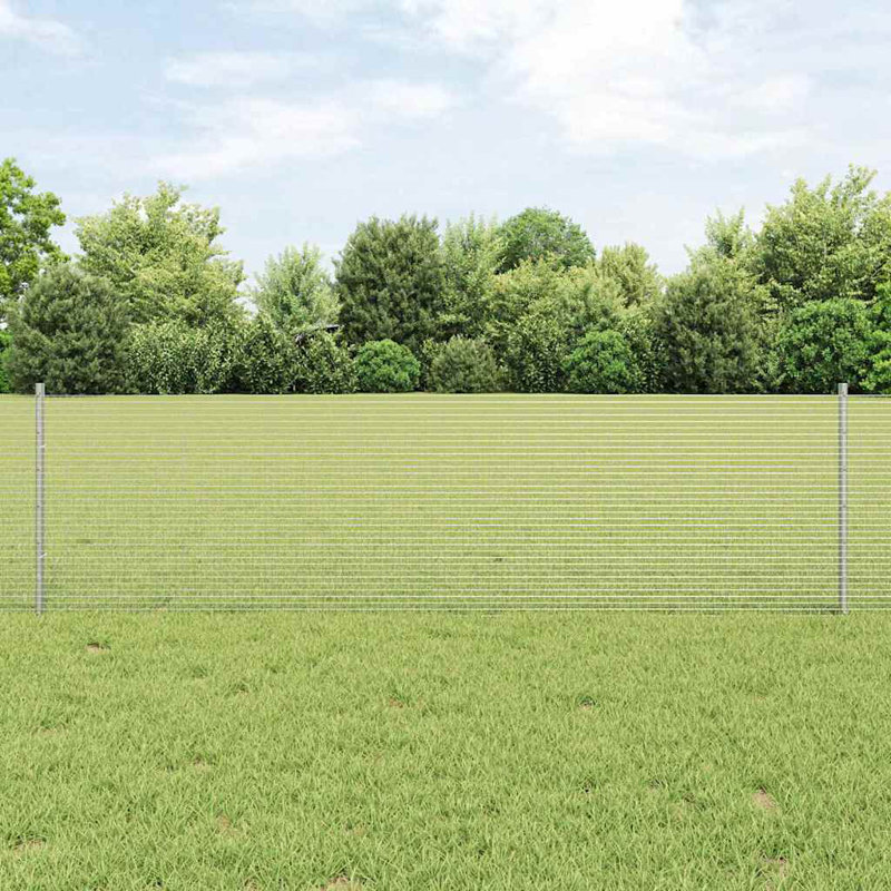 Vidaxl Fence With Posts Steel, Silver, 60cm H x 1000cm W x 2.7cm D