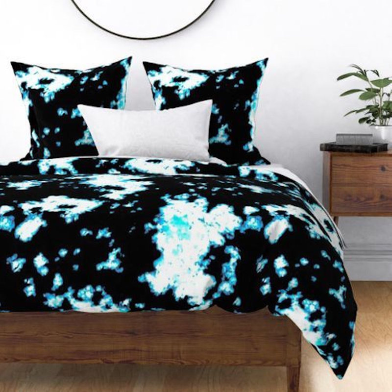 Batik Sateen Duvet Cover, Blue/Black, Queen Duvet Cover