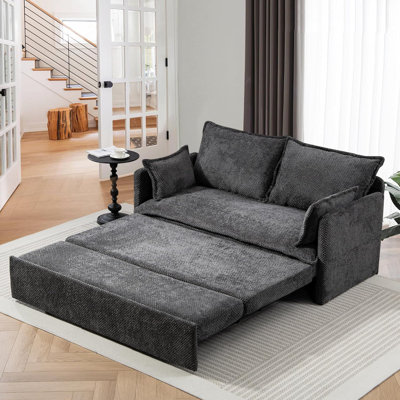 Canapé-lit escamotable - Canapé-lit convertible de 60 po avec ports USB, causeuse en velours côtelé / chenille pour salon, chambres d'amis, gris