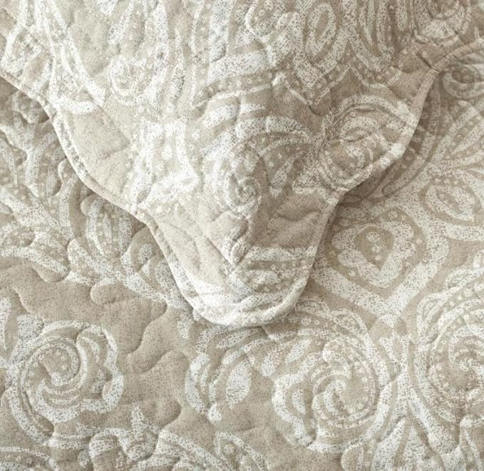 Andrena Bedspread with Pillow Shams Included, Single Bedspread + 1 Standard Pillow Sham, Beige, Damask