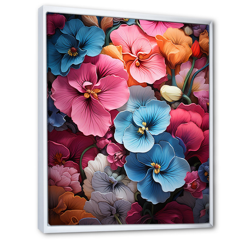 Neon fantaisie tropicale Pansys II, Cadre flottant blanc, 40" H x 30" W