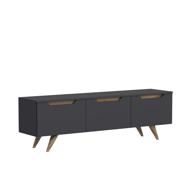 Meuble télé scandinave moderne, anthracite et chêne, de 59,1 po x 17,3 po x 13,8 po | 100% panneau de particules enduit de mélamine, épaisseur: 0,7 pouce | Nombreuses tablettes, conception murale, élégante et fonctionnelle pour tout salon