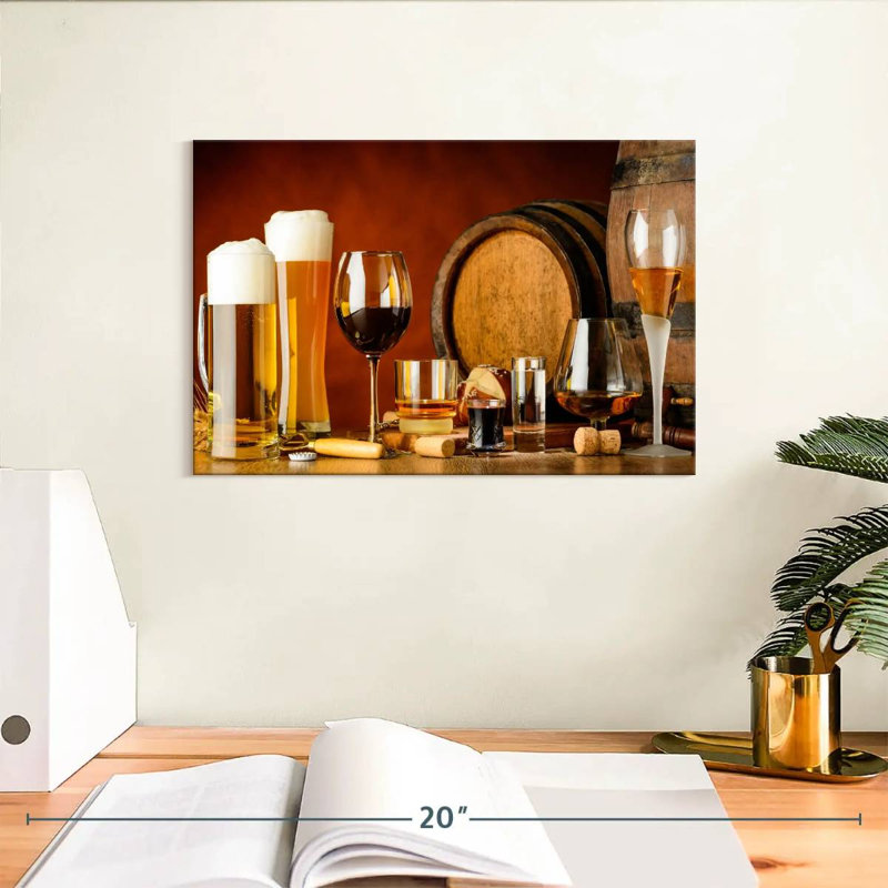 Vin et bière sur une impression sur toile, H 8 po x l 12 po x P 1 po
