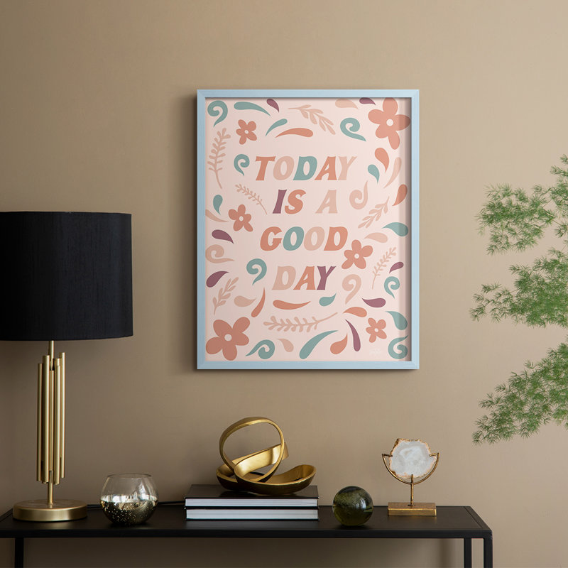 «Today Is A Good Day», reproduction encadrée - bois massif, H 15 po x l 12 po, Bleu