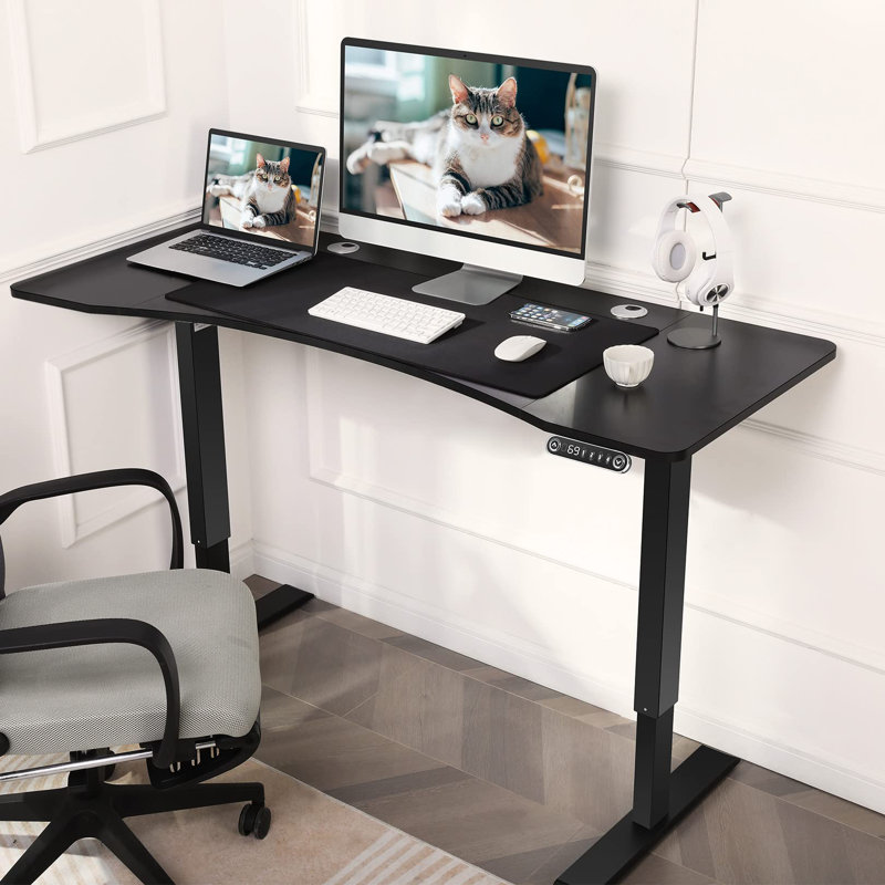 Bureau pour jouer courbé Huben, H 27 po x l 55 po x P 24 po, Noir / Noir