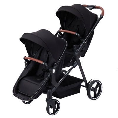 Foldable Double Stroller Track Tandem Stroller For Infant And Toddler