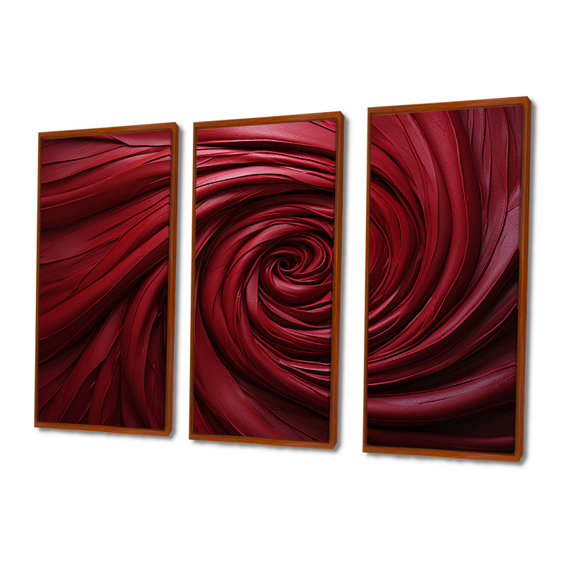 «Red Winding Wonder», ensemble d'art sur toile à spirales abstraites, H 40 po x l 60 po x P 1 po, Cadre flottant brun