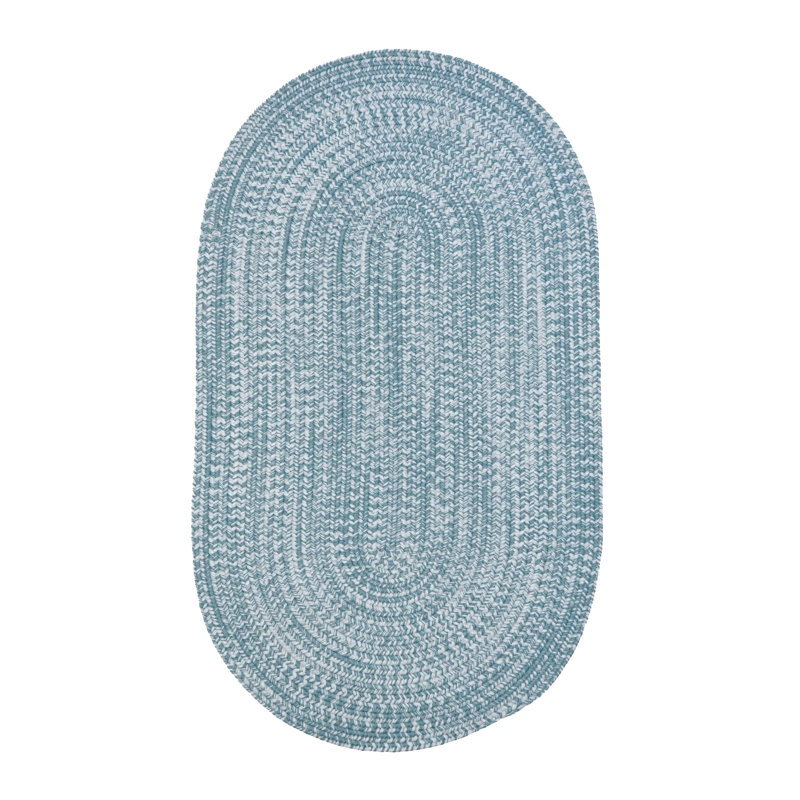 Tapis intérieur / extérieur en tweed bleu / blanc Amysue, Ovale 1 pi 8 po x 2 pi 6 po