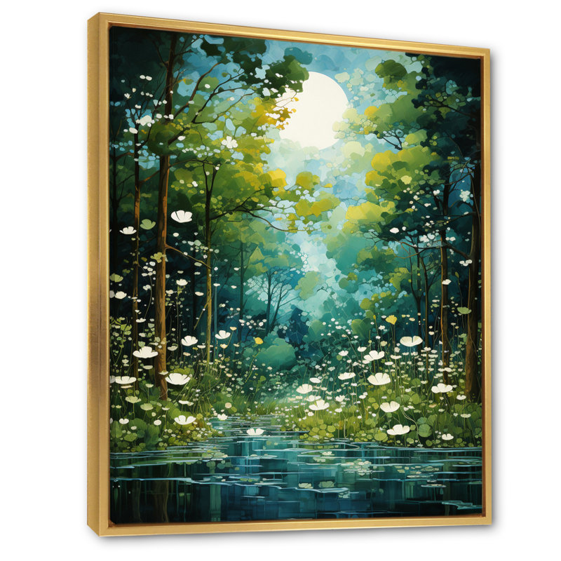 Toile Bold Forest Emerald IV - Paysage et nature, art mural, H 32 po x l 16 po x P 1 po, Cadre flottant doré