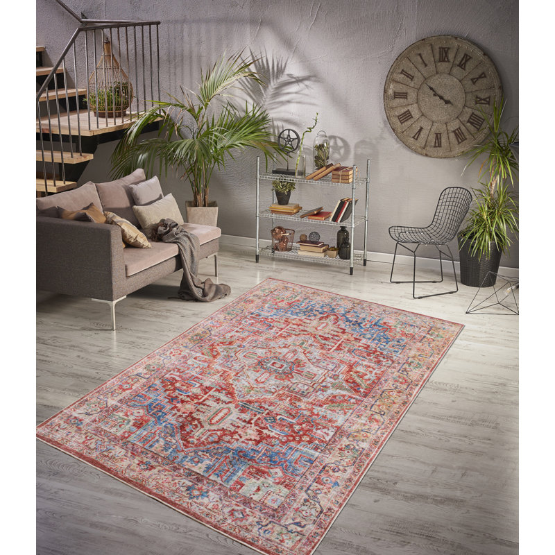 Tapis à motif abstrait rouge / bleu / orange / beige Hegg Collection, Rectangle 5 pi 3 po x 8 pi 6 po