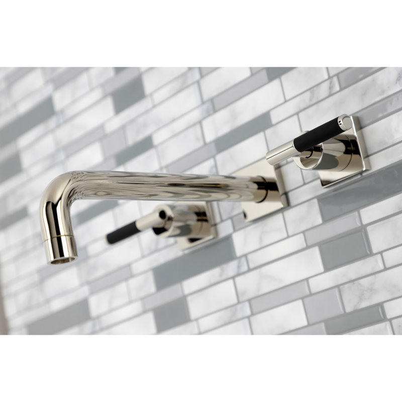 Kingston Brass Manhattan Two-Handle 3-Hole Wall Mount Roman Tub Faucet, Polished Nickel, Lever Wrap