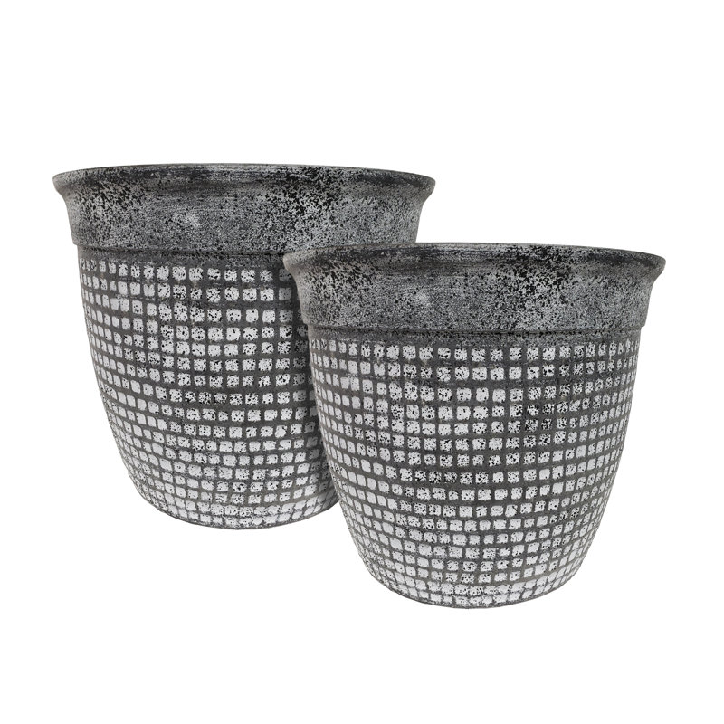 Acerra Mosaic Composite Hand Painted Pot Planter, Brown