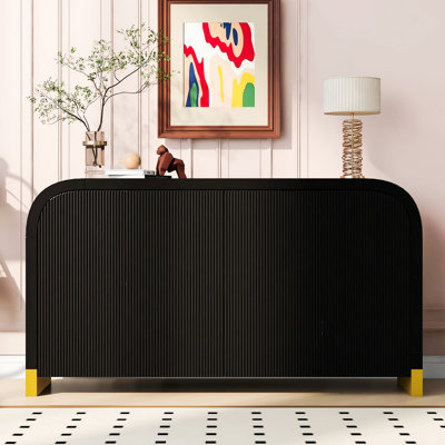 4-Door Curved Corner Design Wavy Door Panel  Cabinet With Adjustable Shelves, Suitable For Study, Living Room And Entrance