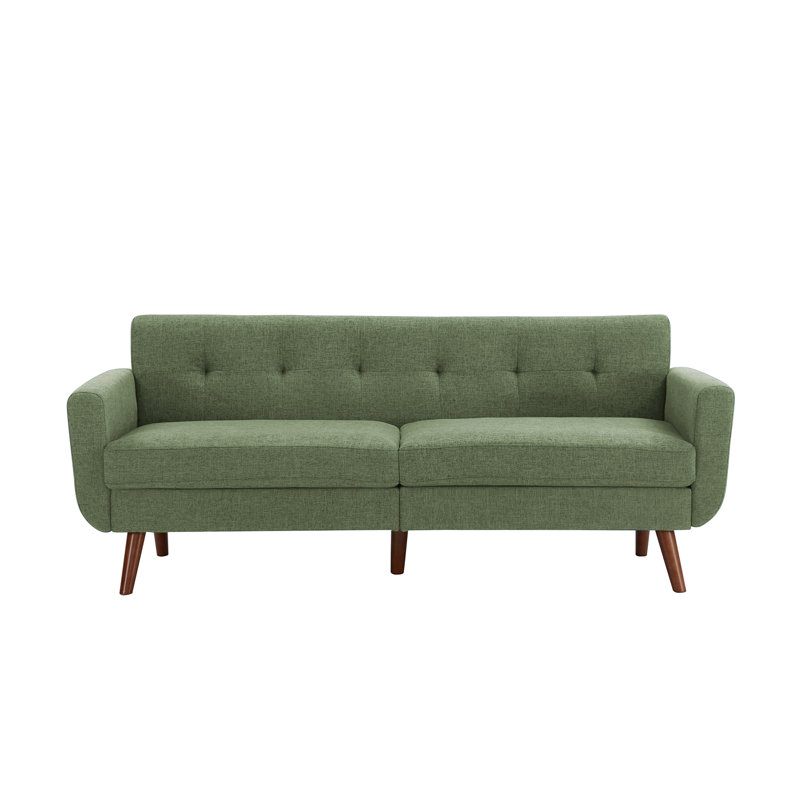 Delanie Cattaleya 78" Mid Century Modern Square Arms Linen Upholstered Sofa, Green