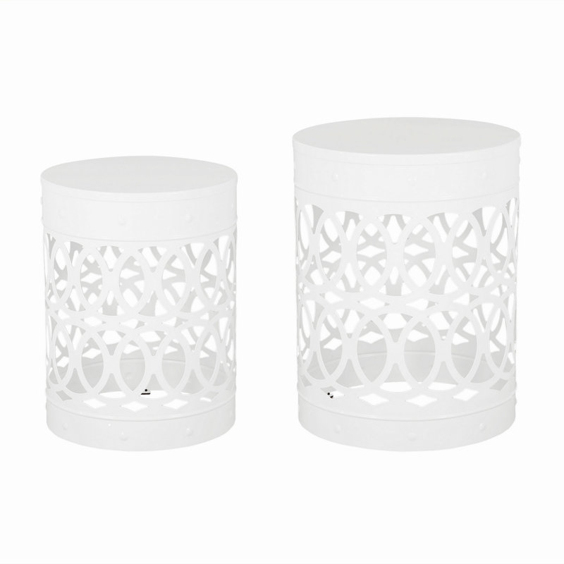 Moraima Round Metal Top Outdoor Side Table, White