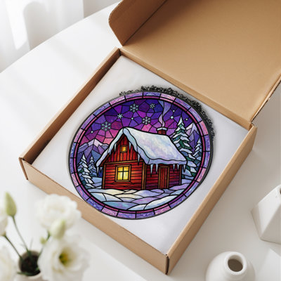 Panneau de vitrail 12 "H Winter Cabin
