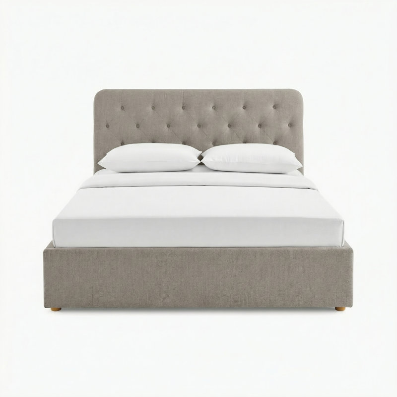 Haiden Upholstered Ottoman Storage Bed, Beige Fabric, Double