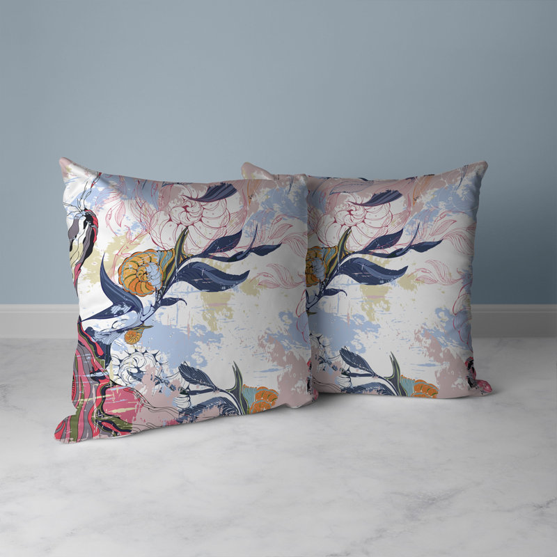 Coussin décoratif réversible d'intérieur / extérieur Leaf Lurker, H 16 po x l 16 po, Bleu/Rose/Orange