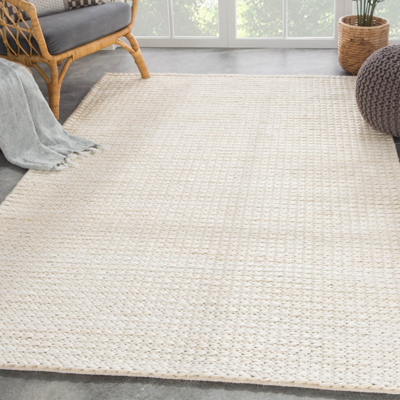 Tapis en jute crème en jute tissé à plat à la main Cyanic, Rectangle 5 pi x 8 pi