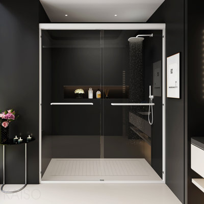 56" - 60" W X 72" H Double Sliding Shower Door, Semi-Frameless Bypass Bathroom Sliding Door With 1/4" (6mm) Tempered Glass For Walk-In Shower, White Gf-24d03-60whx