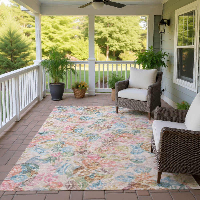 Machine Washable Indoor/Outdoor Chantille ACN2723 Floral Rug, 8' x 10', Pink