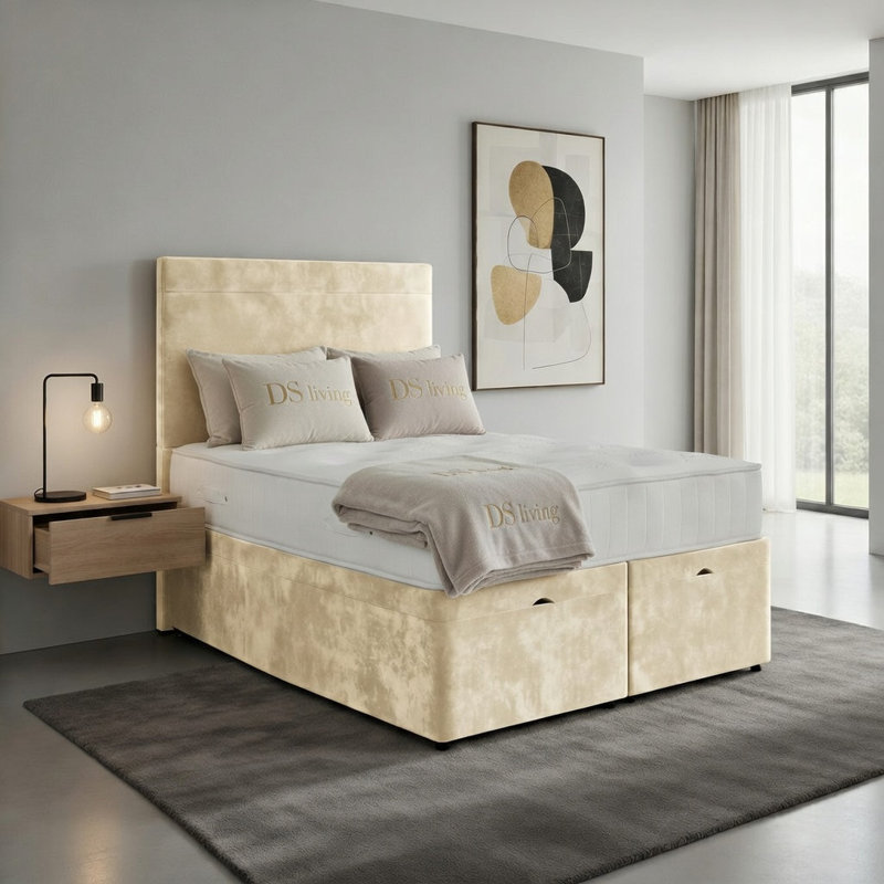Upholstered Bed, Single, Cream