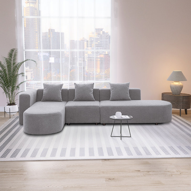 Meyzieu Upholstered L-Shaped Sectional, Right Hand Facing, Gray Fabric