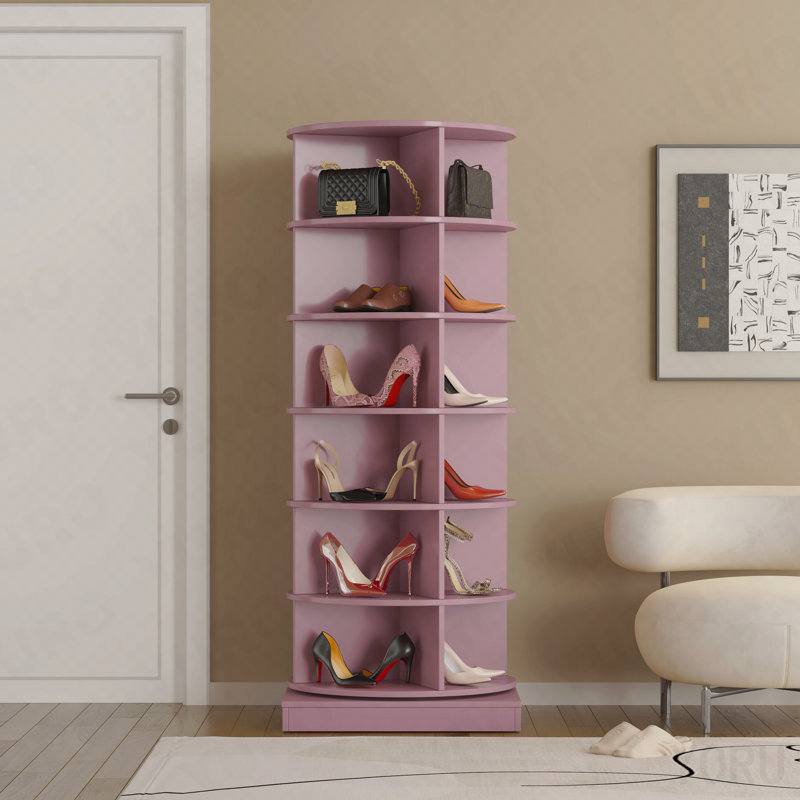 Range-chaussures rotatif à 6 couches pour le vestibule - Rose