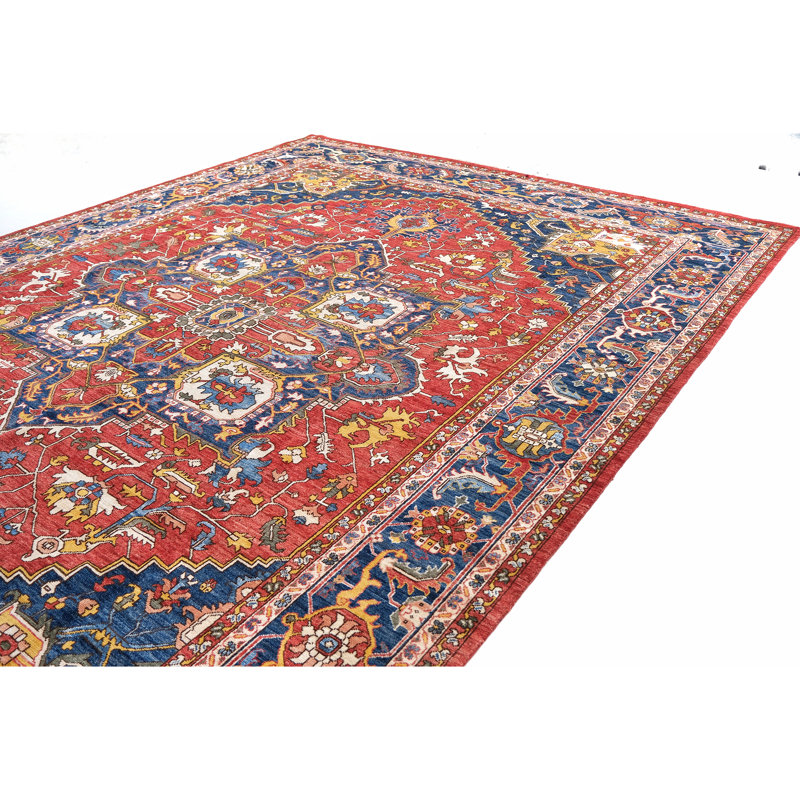 High-Quality Hand-Knotted Red And Navy Area Rug
