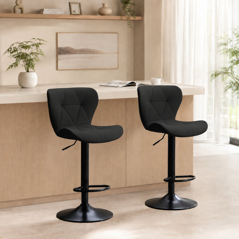 Swivel Adjustable Height Bar Stool Set of 2 – 360° Swivel with Footrest, Upholstered Comfort for Kitchen Island & Counter