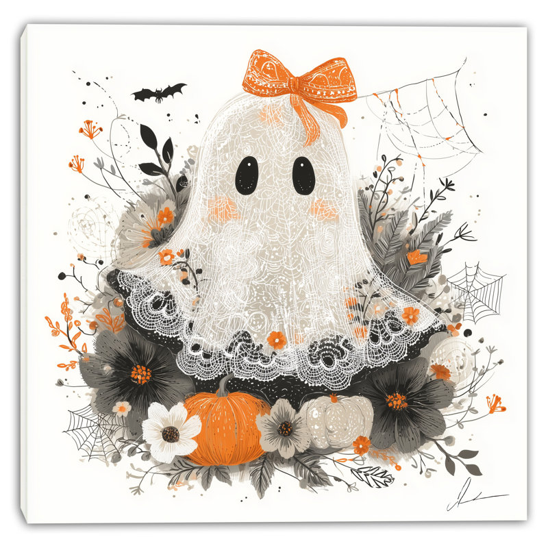 Lace Bow Ghost Wrapped Canvas Wall Art