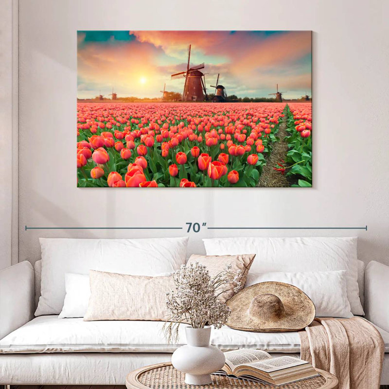Harnek Dutch Windmill Spring Tulips, 32" H x 48" W