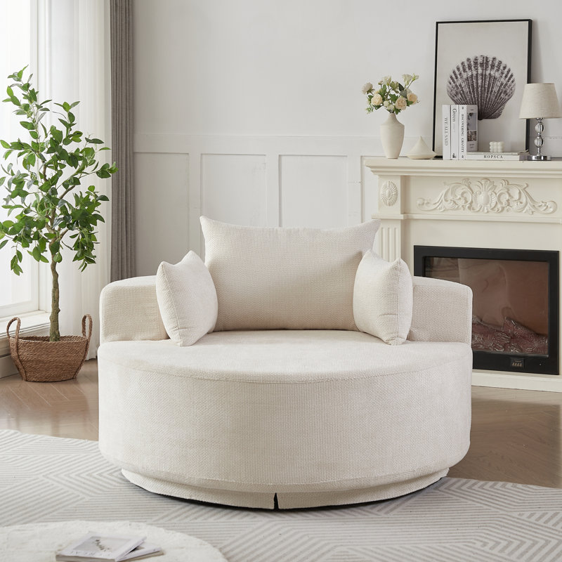 Canapé simple rembourré pivotant à 360 degrés, Beige Chenille, Beige