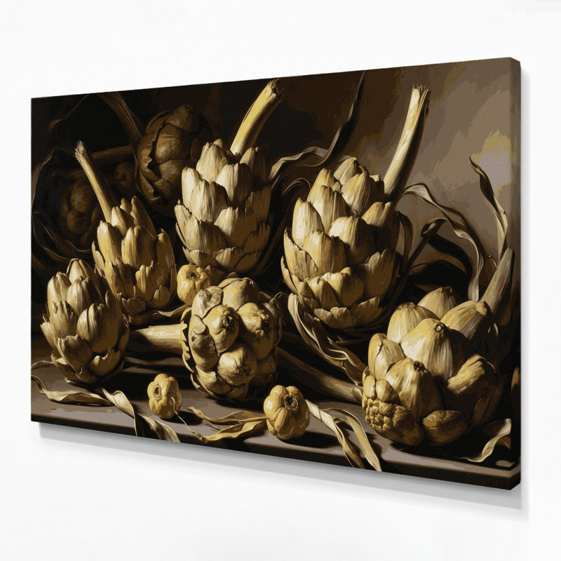 Art mural sur toile, légumes et artichauts bruns, H 20 po x l 24 po