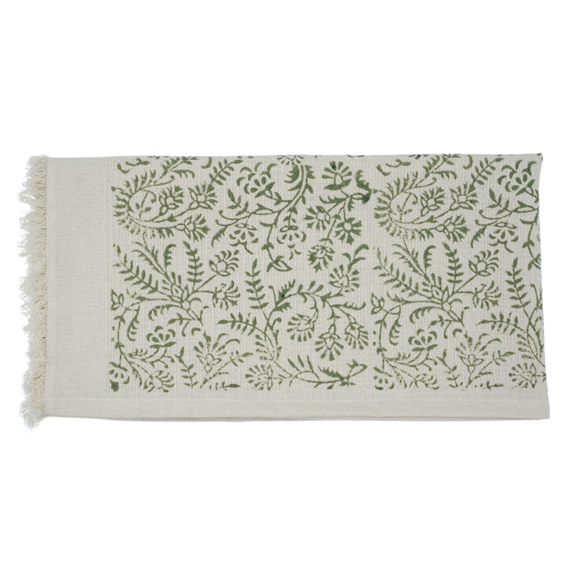 Cotton Hand Block Print Waffle Floral Hand Towels - Eco-Conscious, Beautifully Designed for Your Home, Junglee Ghass, Green