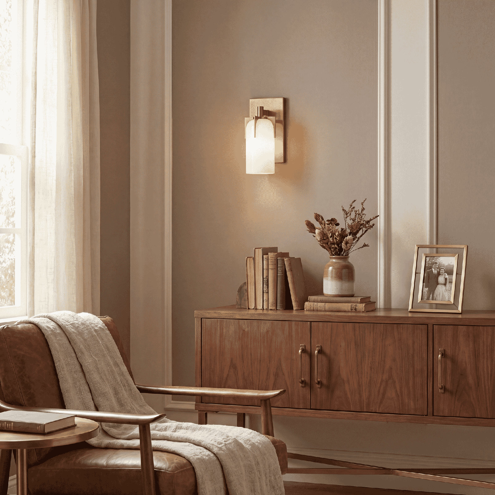 Navana Single Frosted Dimmable Bath Sconce, Satin Nickel