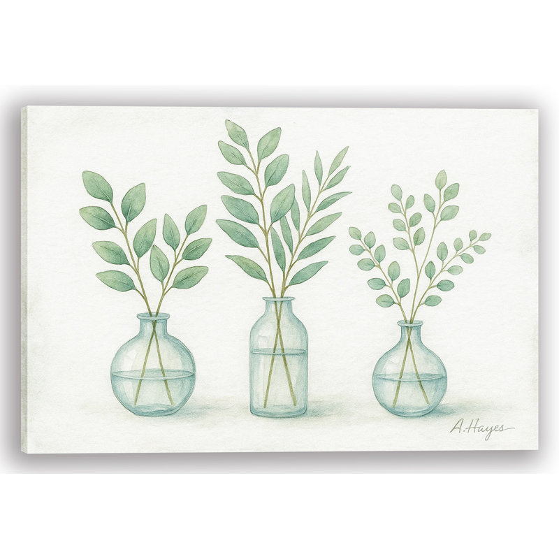 "Tranquil Greenery Trio" Wrapped Canvas Print
