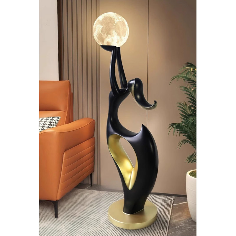 Sculpture créative en résine abstraite avec objets de décoration illuminés, Noir