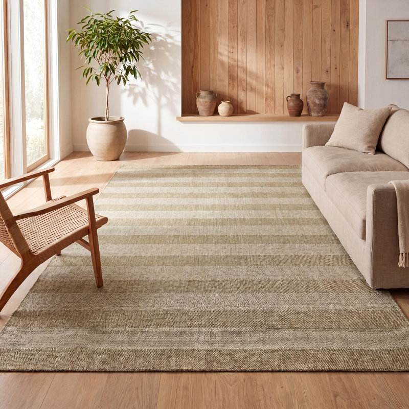 Tapis intérieur / extérieur à rayures géométriques Sutton Easy Jute, Naturel / Beige, Rectangle 3 pi 10 po x 6 pi