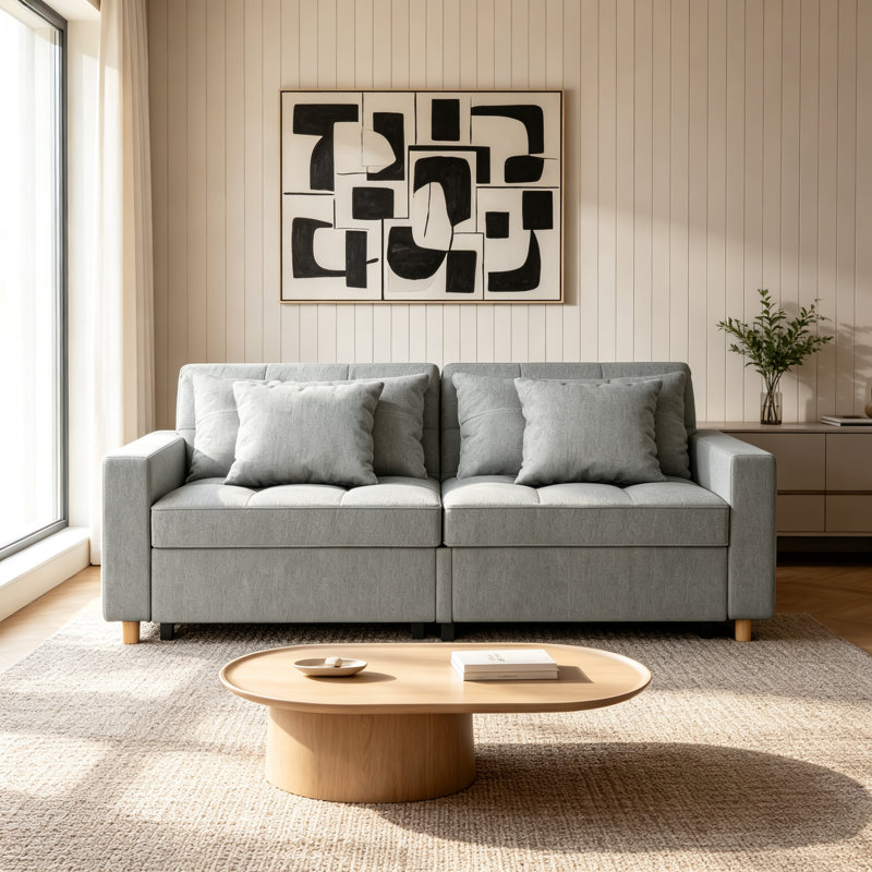 2 Seater Linen Sofa Bed, Grey