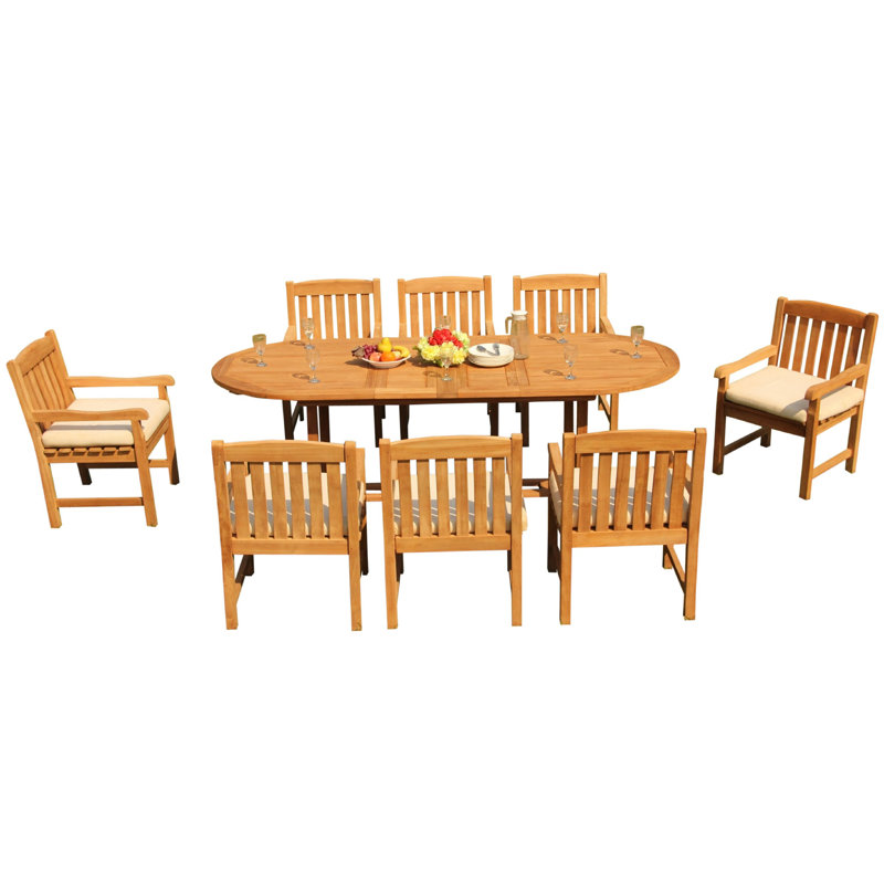 Ensemble repas 9 pièces teck Maskell, L 94 po x l 40 po x H 30,5 po, Naturel