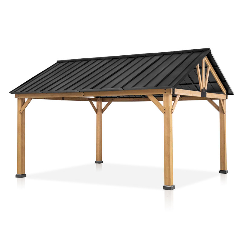 MeetLeisure 13 ft. x 11 ft. Cedar Wood and Black Steel Gazebo