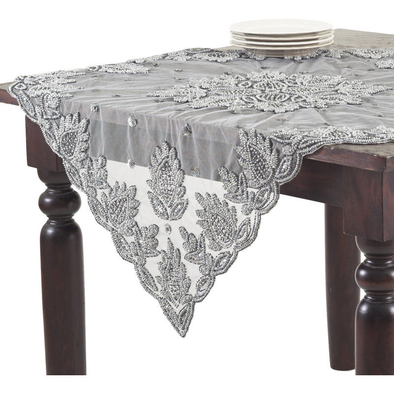 Adwin Hand Beaded Table Topper, Pewter