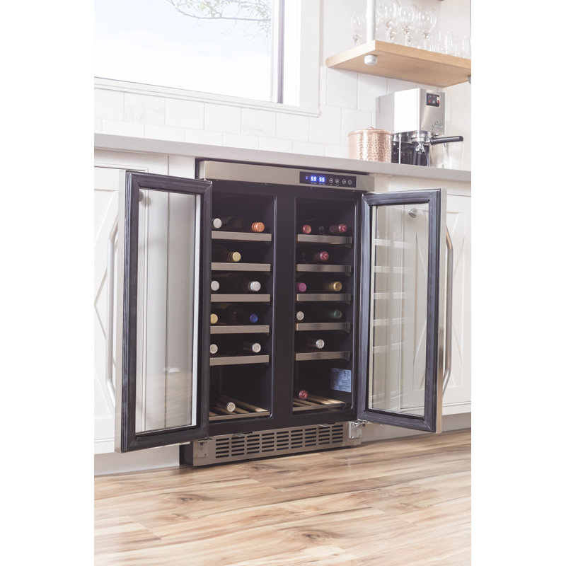 EdgeStar 24 Inch Wide 36 Bottle Built-In Wine Cooler with Dual Cooling Zones and French Doors